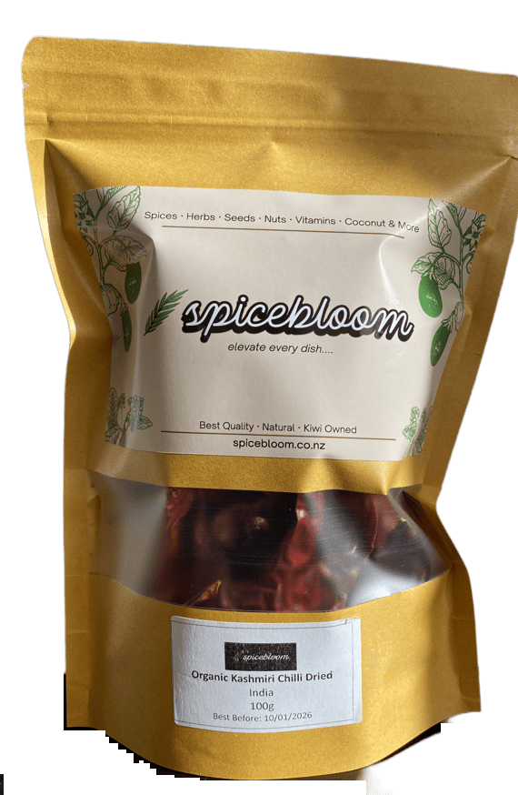 Organic Kashmiri Chilli Dried Whole – 50g, 100g, 500g | SpiceBloom - Spice Bloom